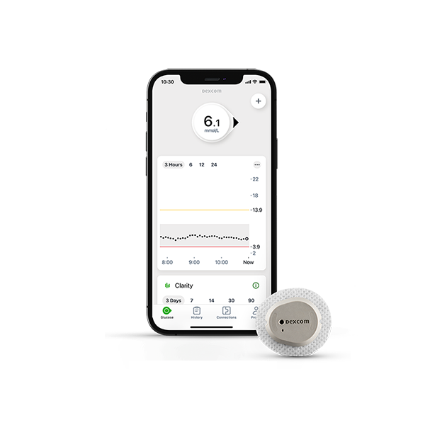 Dexcom G7 sensor and Dexcom G7 app on a smart device (not included).